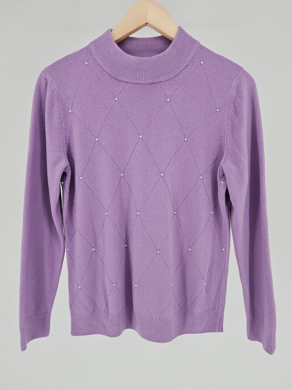 Allison Daley Petite Lavender Mock Neck Sweater PM Pearl Knit Pullover